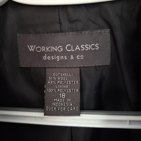 Vintage 90s Black Pinstripe Wool Blend Blazer Women’s 18 Double Breasted Career - Picture 2 of 5